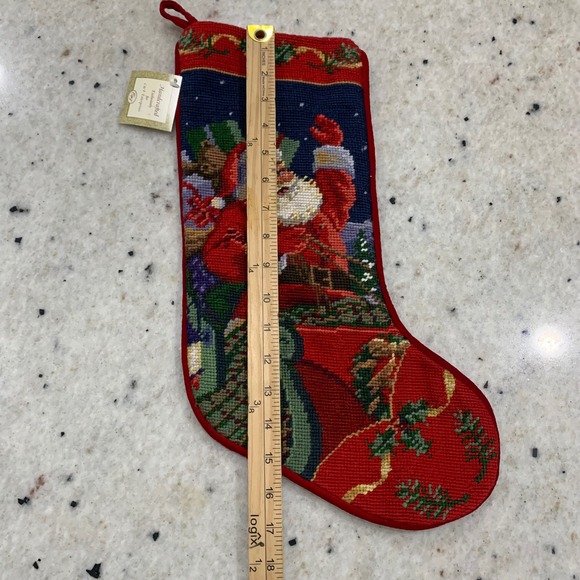 C&F Enterprises Handcrafted Needlepoint Santa Sleigh Christmas Stocking Red - Picture 3 of 4